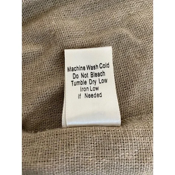 Lagenlook Tan Linen Dress Size M Embroidered Tiers Lightweight Blue Bird Boho - Picture 12 of 12